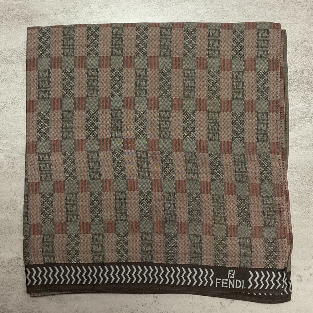 Fendi Striped Logo Scarf in Brown and Gray